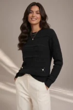 0051 MAGLIA DONNA LAVORATA CON FINTE TASCHINE E FIOCCHETTO TESSUTO IN MISTO VISCOSA - immagine 4