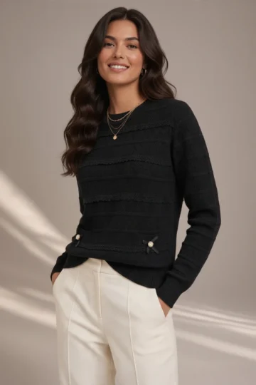 0051 MAGLIA DONNA LAVORATA CON FINTE TASCHINE E FIOCCHETTO TESSUTO IN MISTO VISCOSA - immagine 4