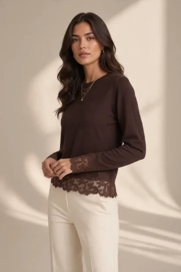 0059 MAGLIA DONNA CON PIZZO NELLE MANICHE E NEL FONDO.TESSUTO IN MISTO VISCOSA - immagine 4