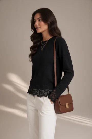 0059 MAGLIA DONNA CON PIZZO NELLE MANICHE E NEL FONDO.TESSUTO IN MISTO VISCOSA - immagine 3