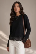 0059 MAGLIA DONNA CON PIZZO NELLE MANICHE E NEL FONDO.TESSUTO IN MISTO VISCOSA - immagine 2