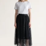 016 GONNA IN TOULLE NERO CON INSERTI IN PIZZO E LUREX.ELASTICO IN VITA