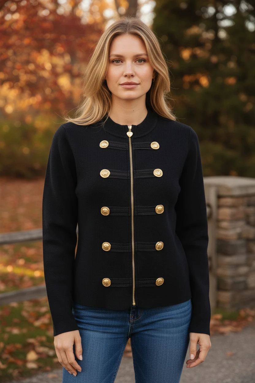 0845 (1) CARDIGAN STILE NAPOLEONE CON ZIP - immagine 1