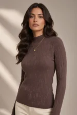 3002 MAGLIA DONNA COLLO ALTO CON MICROLAVORAZIONE TESSUTO IN MISTO VISCOSA