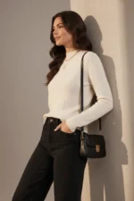 3002 MAGLIA DONNA COLLO ALTO CON MICROLAVORAZIONE TESSUTO IN MISTO VISCOSA - immagine 2
