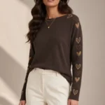 4662 MAGLIA DONNA CON STRASS A CUORE LUNGO LE BRACCIA.TESSUTO IN MISTO VISCOSA VESTIBILITA' MORBIDA