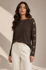 4662 MAGLIA DONNA CON STRASS A CUORE LUNGO LE BRACCIA.TESSUTO IN MISTO VISCOSA VESTIBILITA' MORBIDA