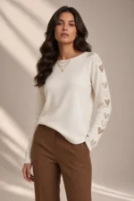 4662 MAGLIA DONNA CON STRASS A CUORE LUNGO LE BRACCIA.TESSUTO IN MISTO VISCOSA VESTIBILITA' MORBIDA - immagine 3