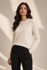4829 MAGLIA DONNA CON LUREX BORCHIE APPLICATE REGULAR FIT MISTO VISCOSA - immagine 4