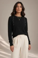 4829 MAGLIA DONNA CON LUREX BORCHIE APPLICATE REGULAR FIT MISTO VISCOSA - immagine 3