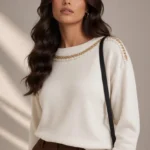 5152 MAGLIA DONNA CON CATENELLA E RICAMO.TESSUTO IN MISTO VISCOSA VESTIBILITA' MORBIDA