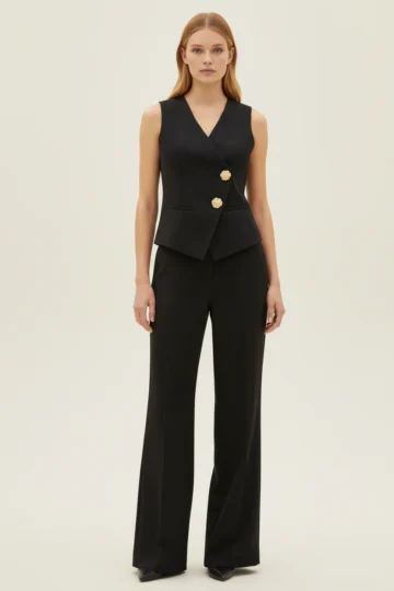 5202 PANTALONE DONNA ELEGANTE GAMBA LARGA.ABBINA AL GILET 8835 - immagine 4