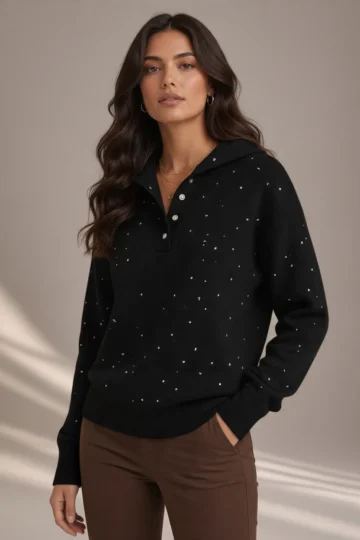 5337 MAGLIA CON CAPPUCCIO/STRASS E BOTTONI TESSUTO IN MISTO VISCOSA.VESTIBILITA' MORBIDA - immagine 5