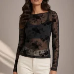 5550 MAGLIA DONNA TOULLE CON RICAMO IN VELLUTO STRETCH