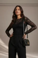 5551 MAGLIA DONNA PIZZO CON RICAMO VELLUTO STRETCH