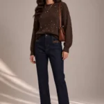 6206 JEANS DONNA ELASTICIZZATO CON PROFILO TASCHE E FONDO GAMBA A FATASIA MACULATA