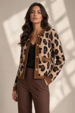 947 CARDIGAN DONNA MACULATO CON PROFILI IN CONTRASTO E BOTTONI DORATI.TESSUTO IN MISTO VISCOSA - immagine 5