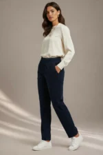 001 PANTALONE DONNA GAMBA DRITTA A COSTINE.ELASTICIZZATO E CON ELASTICO IN VITA - immagine 2