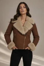 1552 CAPPOTTO DONNA SIMILPELLE SCAMOSCIATO INTERNO IN ECOPELO COLLO E POLSI REMOVIBILI